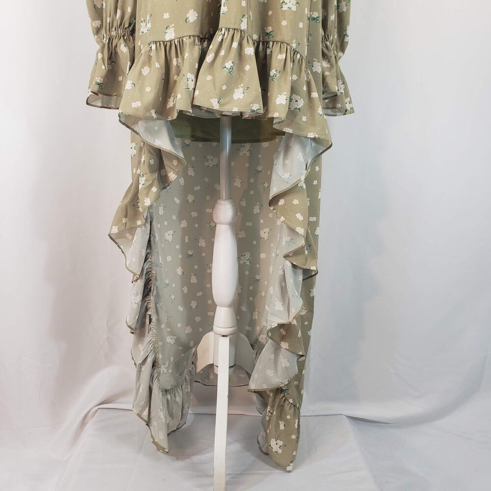 NWT WEWOREWHAT Hi-Low Polka Dot Green Floral Pattern Ruffle Peasant Dress S - Picture 8 of 16